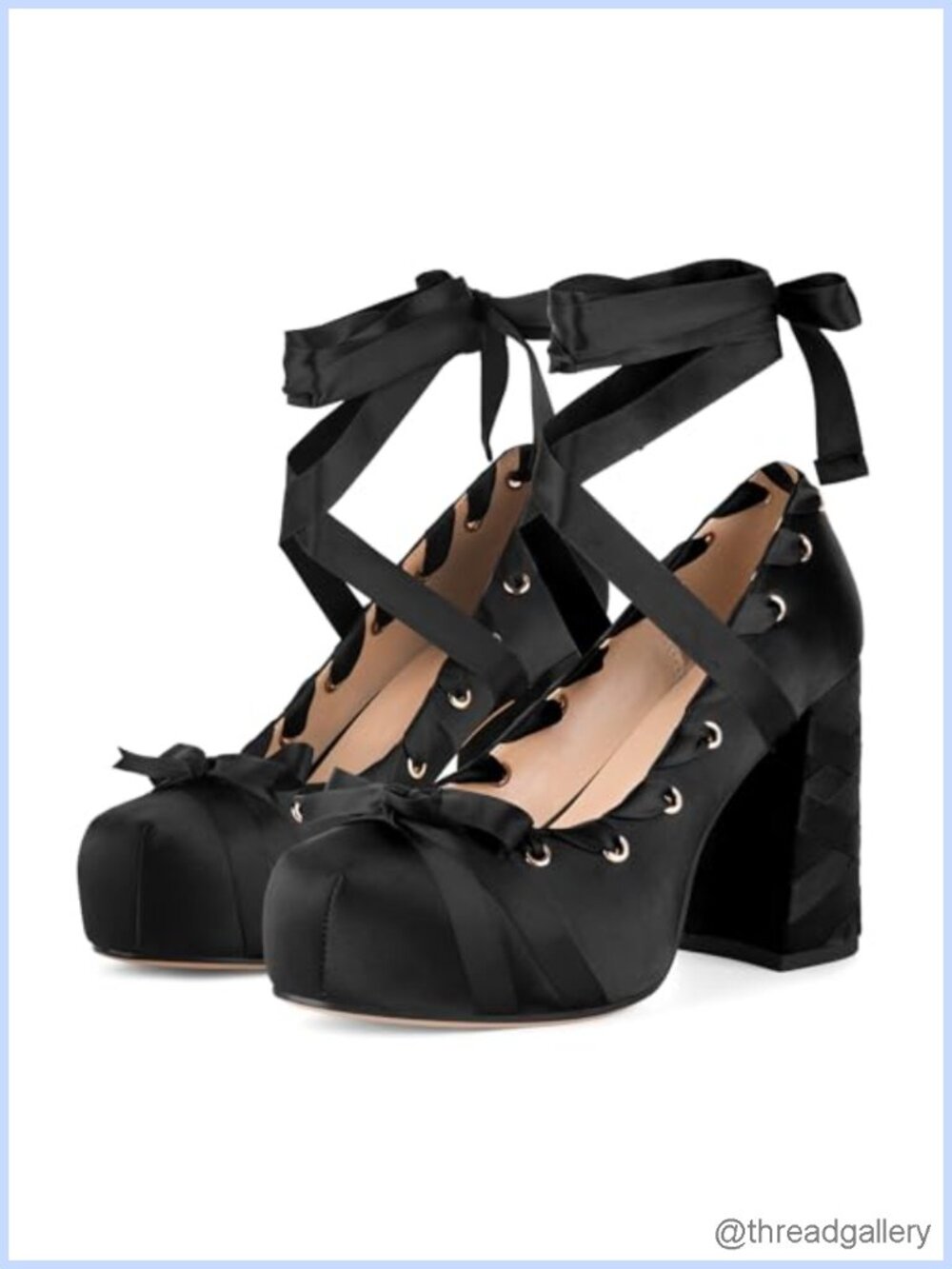 Women's Platform Chunky Bow Lace Up High Heel Pumps